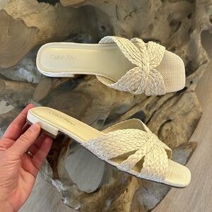 Calvin Klein Women's Cream Woven Sandals